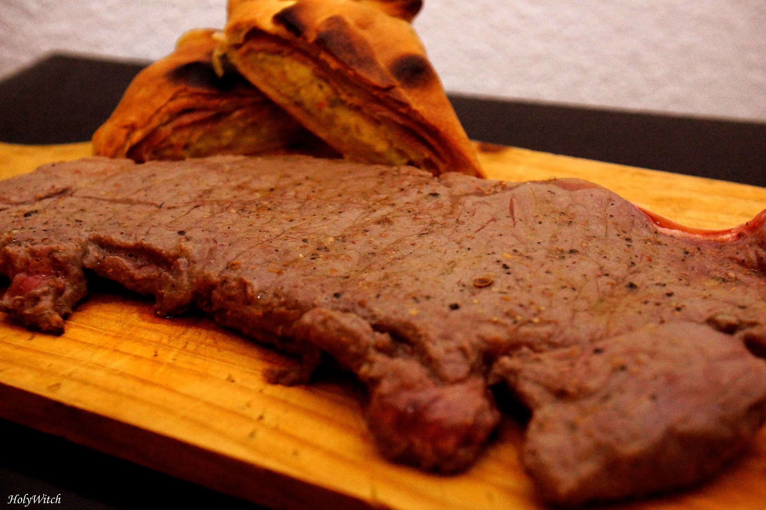 Faux filet et pâté de poireaux