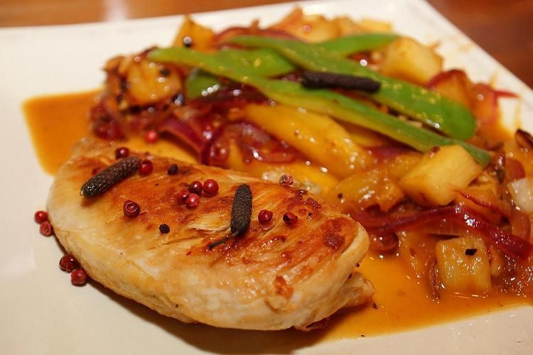 poulet mangue ananas sauce vinaigre de vanille de madagascar